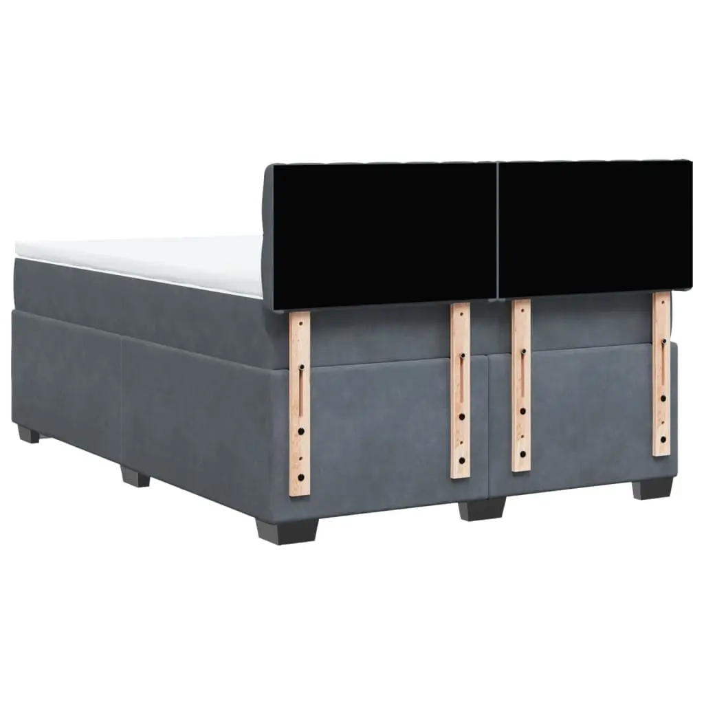 Box Spring Bed Velvet Upholstered Frame Pocket Spring Mattress Queen Size Black