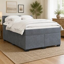 Queen Box Spring Bed with Pocket Spring Mattress and Velvet Frame