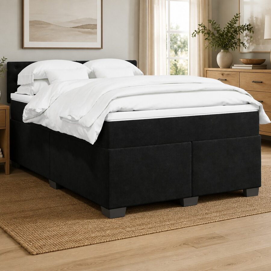 Queen Box Spring Bed with Pocket Spring Mattress and Velvet Frame
