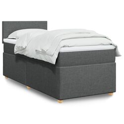 King Single Box Spring Bed with Pocket Mattress Grey Fabric Bedroom Furniture