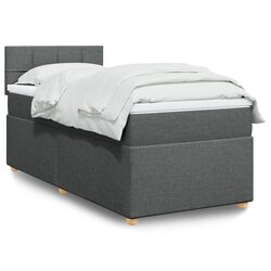 King Single Box Spring Bed with Pocket Mattress Grey Fabric Frame Slats