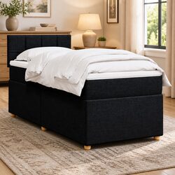 Modern King Single Bed with Black Fabric Frame