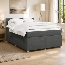 Double Box Spring Bed with Pocket Spring Mattress Grey Fabric