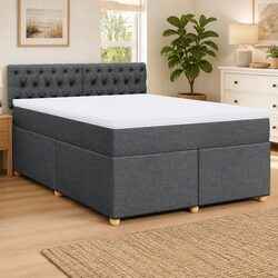 Box Spring Bed with Pocket Spring Mattress in Grey Fabric