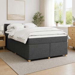Double Box Spring Bed with Pocket Spring Mattress, Grey Fabric