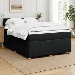 Chic Black Fabric Double Box Spring Bed with Mattress