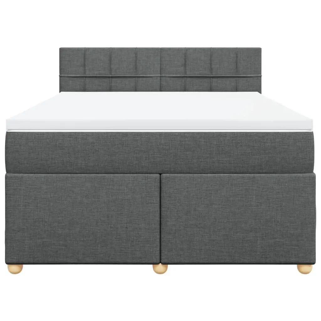 Queen Bed Grey Fabric Frame Slatted Base Pocket Sprung Mattress