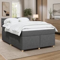 Dark Grey Queen Box Spring Bed with Pocket Spring Mattress