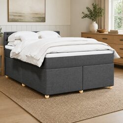 Queen Dark Grey Fabric Box Spring Bed with Pocket Spring Mattress