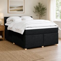 Queen Box Spring Bed with Pocket Spring Mattress - Black Fabric