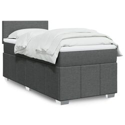 Box Spring Bed with Pocket Mattress King Single Dark Grey Fabric Bedroom Frame
