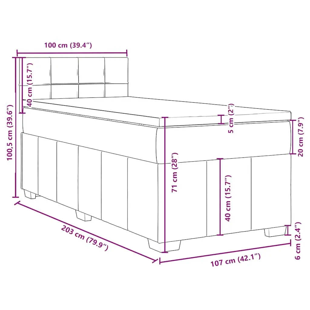 King Single Box Spring Bed with Pocket Mattress Black Fabric Frame Slats