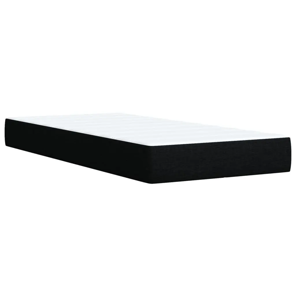 King Single Box Spring Bed with Pocket Mattress Black Fabric Frame Slats