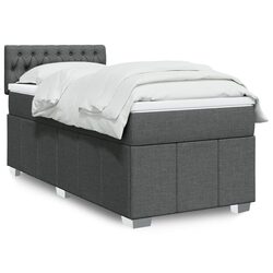 King Single Box Spring Bed with Pocket Mattress Dark Grey Fabric Bedroom Frame
