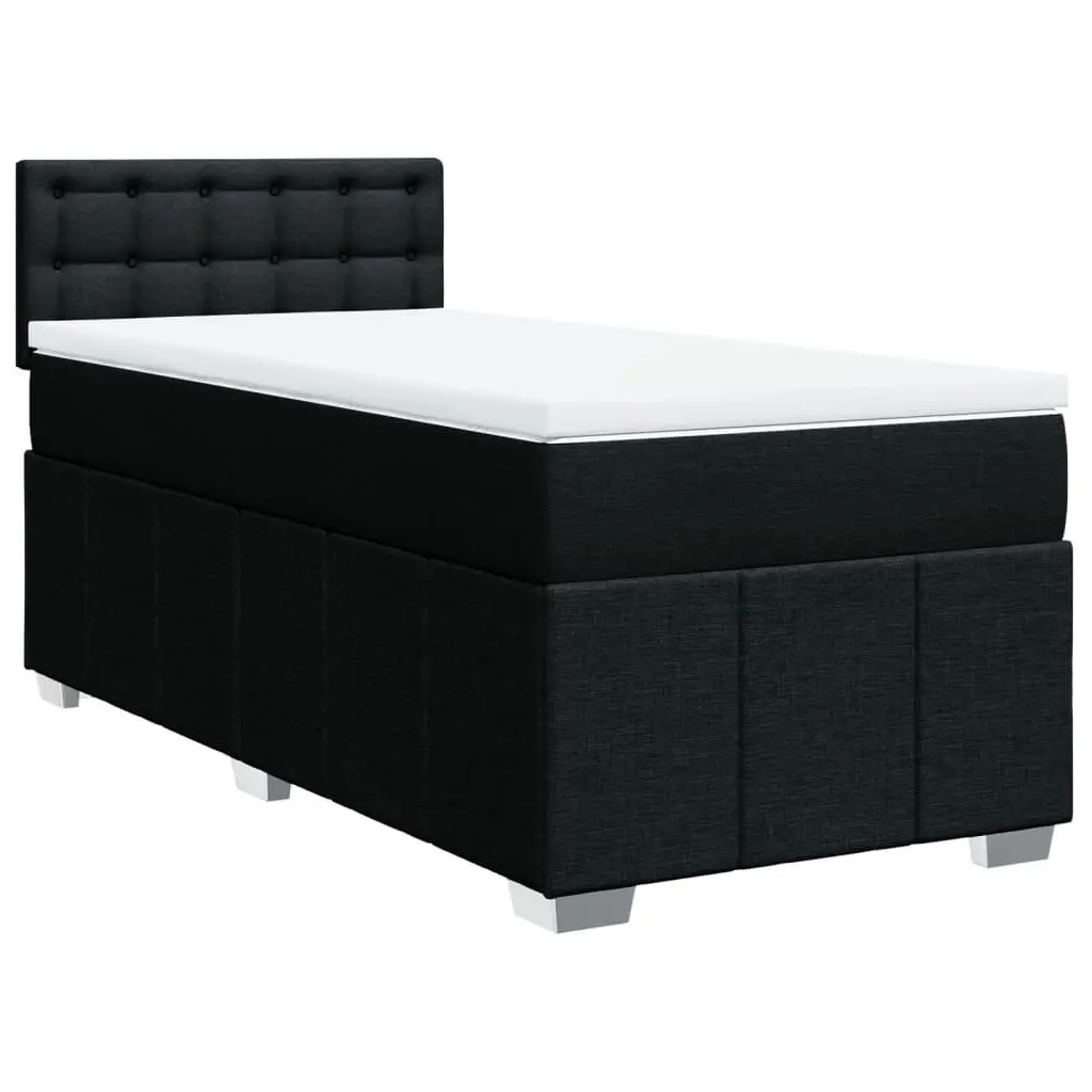 King Single Bed with Pocket Spring Mattress Slatted Base Black Fabric Frame