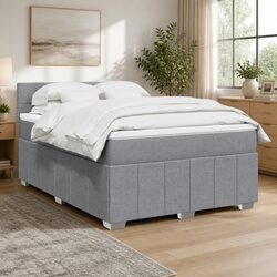 Double Box Spring Bed with Grey Fabric Pocket Spring Mattress
