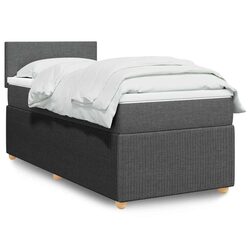 King Single Box Spring Bed with Pocket Mattress Dark Grey Fabric Upholstered