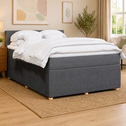 Double Box Spring Bed with Pocket Spring Mattress in Grey