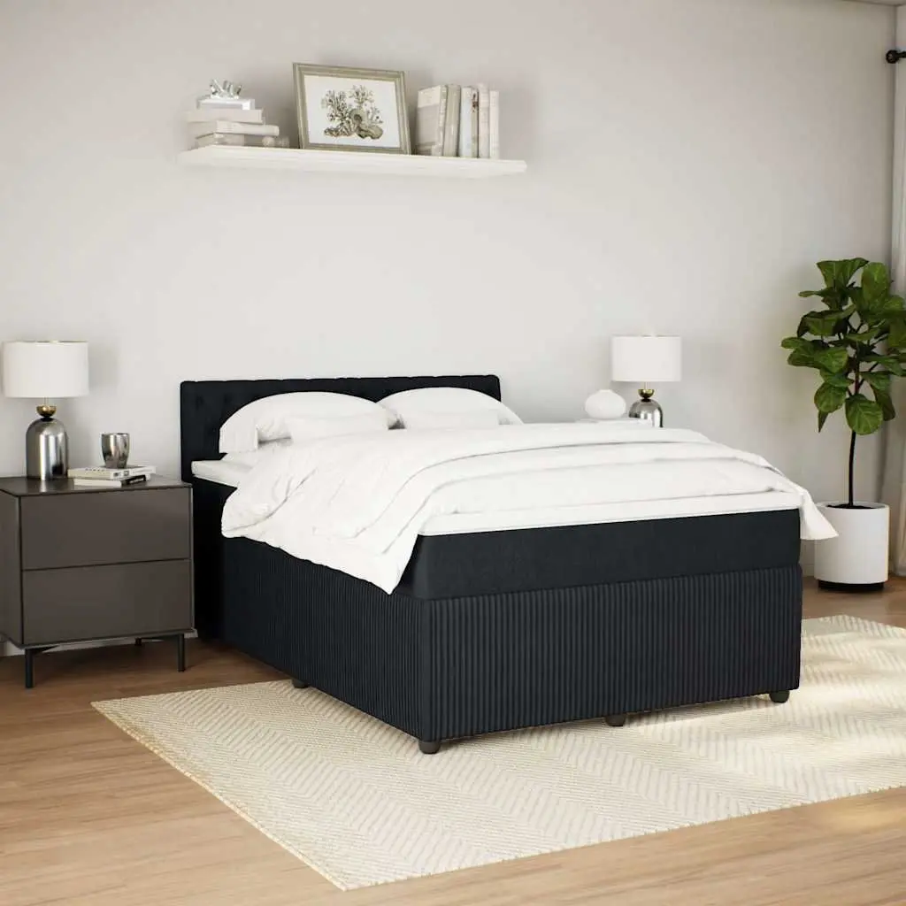 Double Box Spring Bed with Pocket Spring Mattress Black Fabric Double