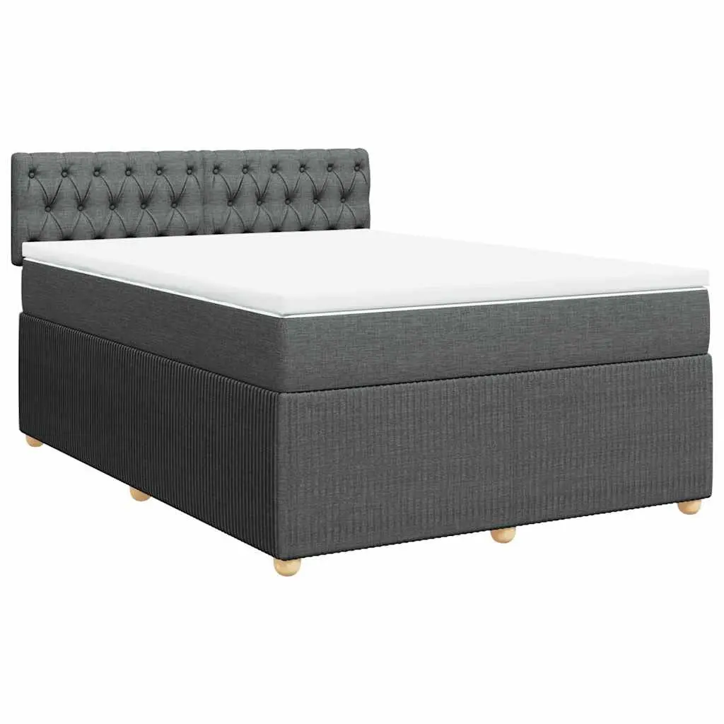 Queen Box Spring Bed with Pocket Mattress Grey Fabric Bedroom Furniture Frame