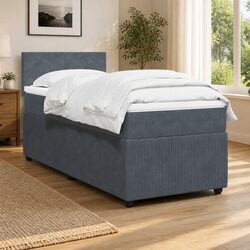 Grey Velvet King Single Box Spring Bed with Pocket Mattress