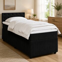 King Single Bed Frame with Pocket Spring Mattress Black Velvet