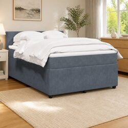 Double Box Spring Bed with Pocket Spring Mattress in Grey