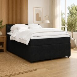 Double Bed Frame with Pocket Spring Mattress in Black Velvet