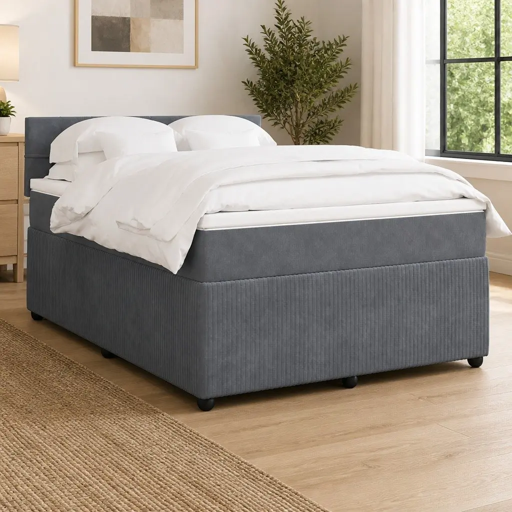 Queen Box Spring Bed with Pocket Mattress Velvet Upholstered Frame Grey