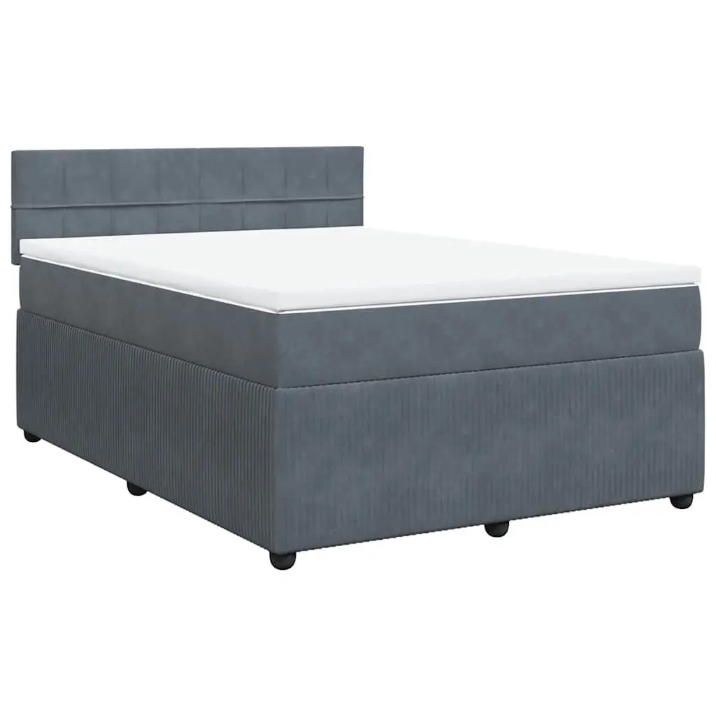 Queen Box Spring Bed with Pocket Mattress Velvet Upholstered Frame Grey