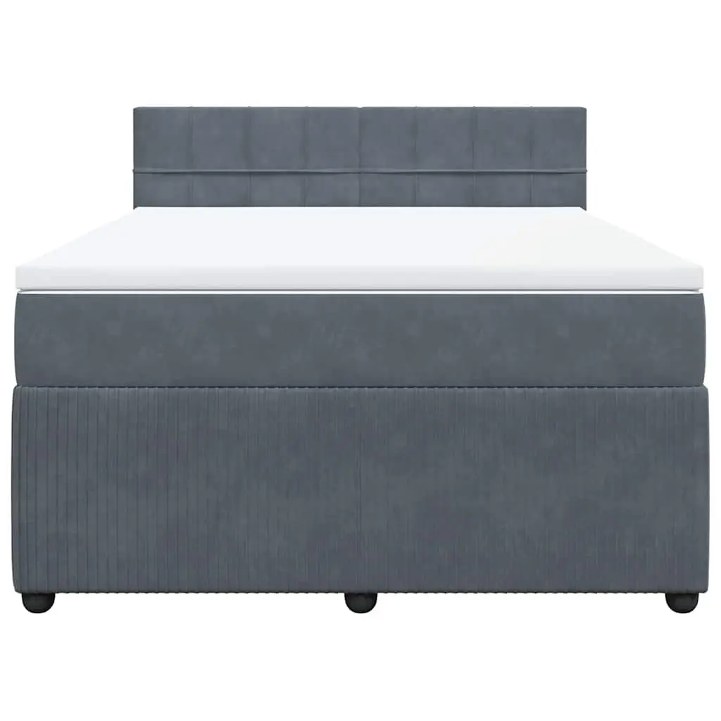Queen Box Spring Bed with Pocket Mattress Velvet Upholstered Frame Grey