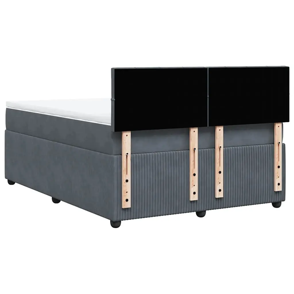 Queen Box Spring Bed with Pocket Mattress Velvet Upholstered Frame Grey