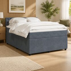Queen Box Spring Bed with Pocket Mattress in Grey Velvet
