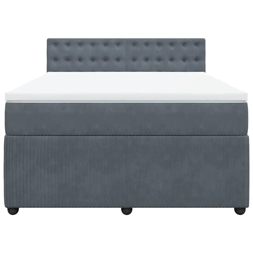 Queen Box Spring Bed Pocket Spring Mattress Velvet Upholstered Frame Grey
