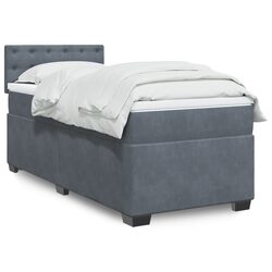 King Single Box Spring Bed with Pocket Mattress LED Lights Grey Fabric