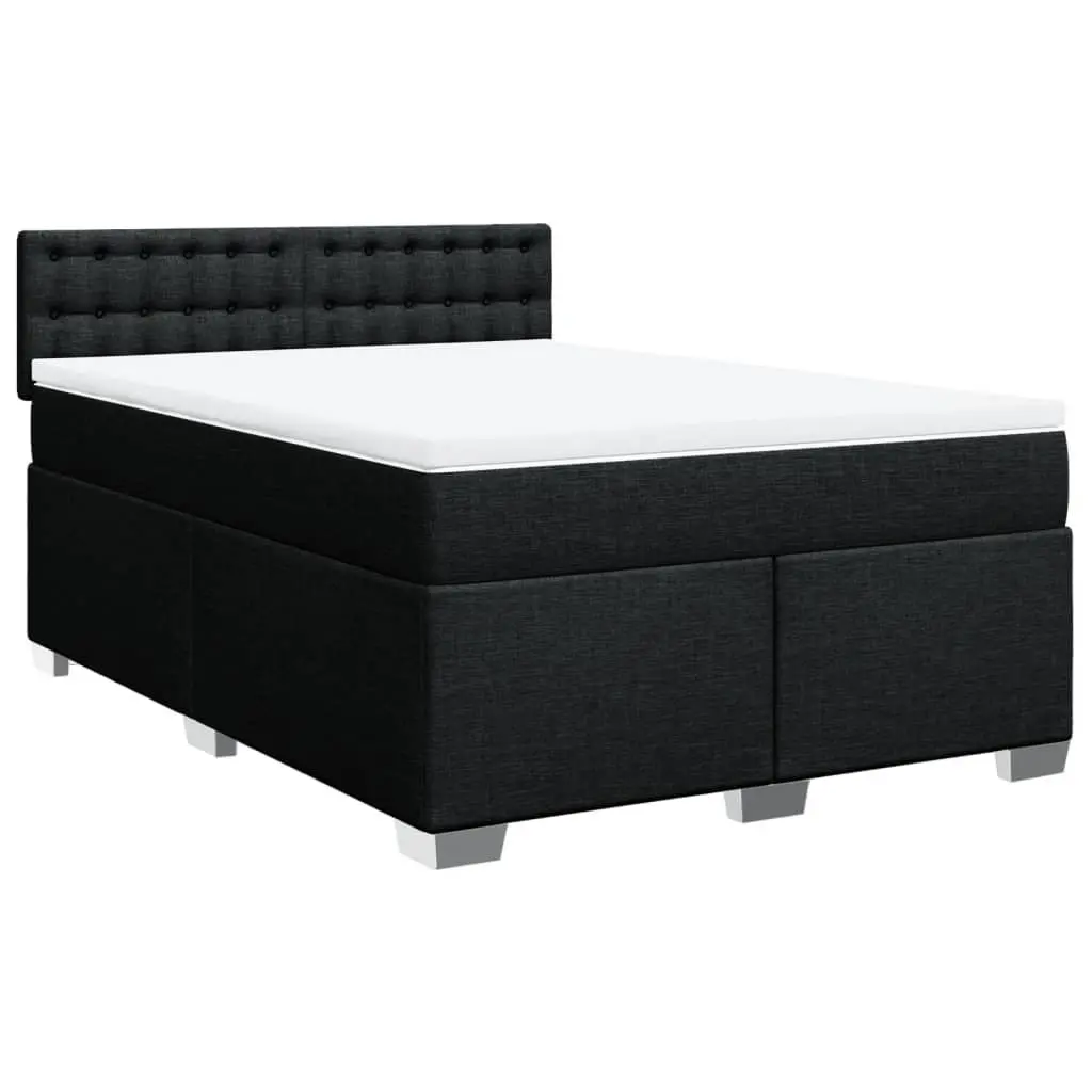 Double Bed with Pocket Spring Mattress Adjustable LED Lights Black Fabric