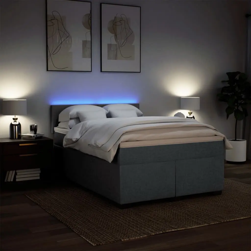 Queen Box Spring Bed with Pocket Spring Mattress LED Light Grey