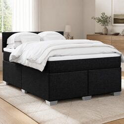 Queen Black Fabric Box Spring Bed with Pocket Spring Mattress