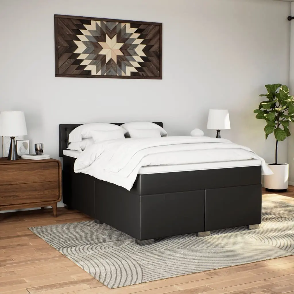 Pocket Sprung Mattress Queen Bed Black Faux Leather with LED Lights and Adjustable Ambience