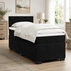King Single Velvet Box Spring Bed with Pocket Spring Mattress