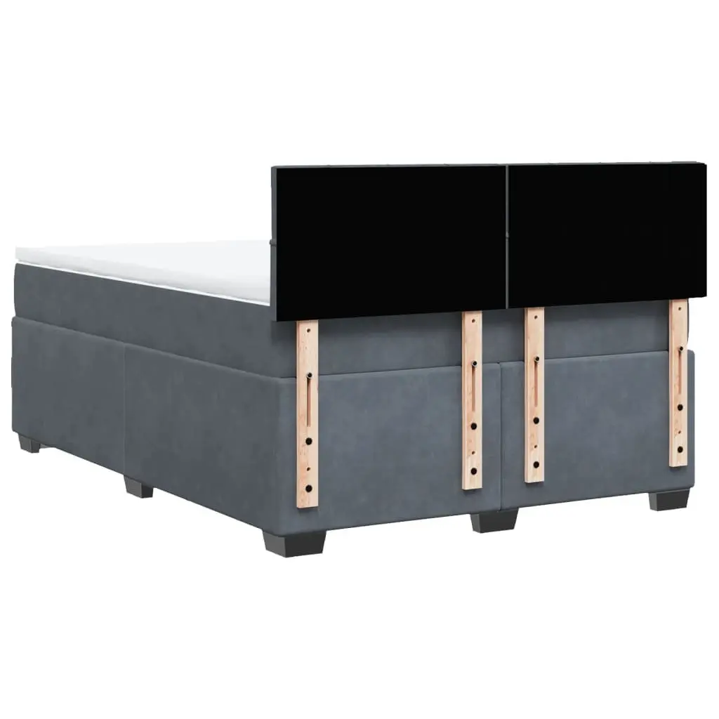 Box Spring Bed with Mattress Double Size Dark Grey Velvet LED Lights