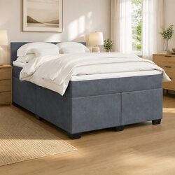 Queen Box Spring Bed with Pocket Spring Mattress in Grey Velvet