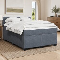 Queen Box Spring Bed with Pocket Mattress in Grey Velvet