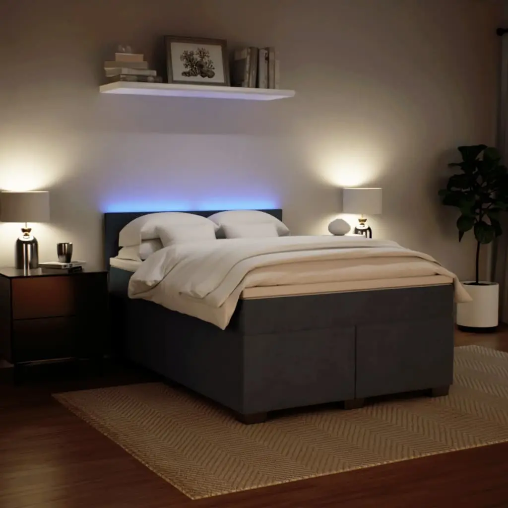 Queen Box Spring Bed with Pocket Spring Mattress Velvet Fabric Grey