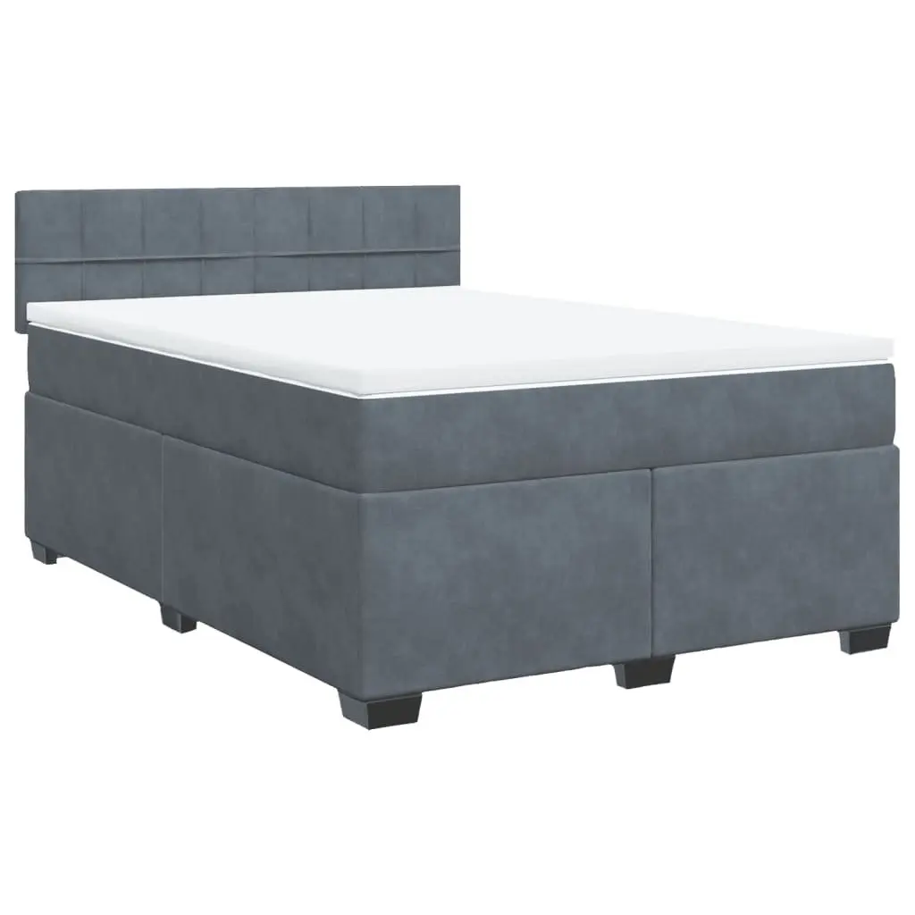 Queen Box Spring Bed with Pocket Spring Mattress Velvet Fabric Grey