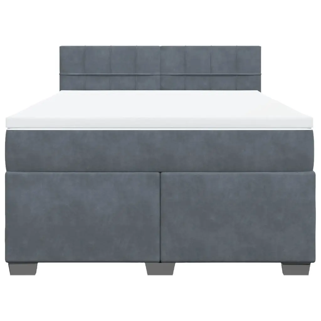 Queen Box Spring Bed with Pocket Spring Mattress Velvet Fabric Grey