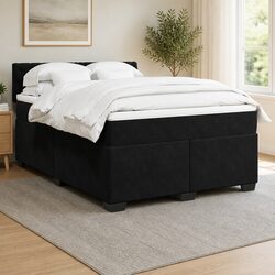 Queen Box Spring Bed with Pocket Spring Mattress, Black Velvet