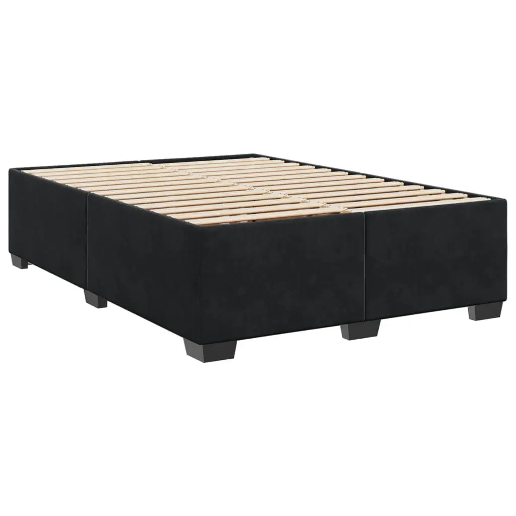 Queen Size Box Spring Bed with Pocket Spring Mattress Velvet Fabric LED Lights Black