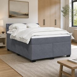Queen Box Spring Bed with Pocket Sprung Mattress in Grey