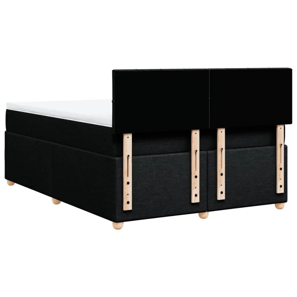 Double Box Spring Bed with Mattress Black Fabric Bedroom Bed Frame LED Lights